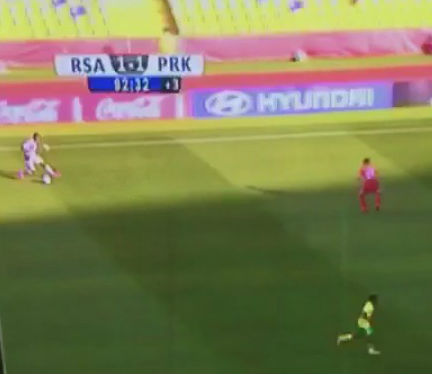 South African goalkeeper dribbles into opposition half