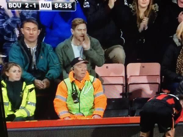 An Alex Ferguson lookalike steward at Bournemouth vs Manchester United, spotted on the TV coverage of the 2-1 home win