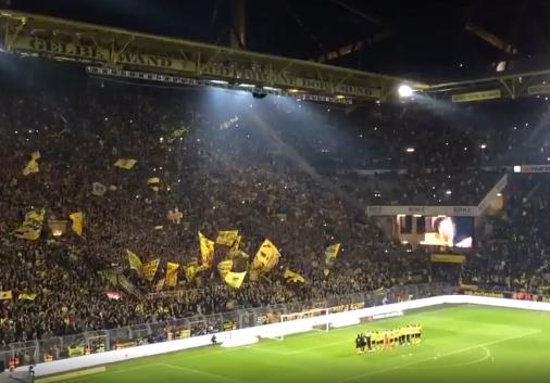 Borussia Dortmund fans sing Jingle Bells after their last home game of the year, a 4-1 win over Eintracht Frankfurt