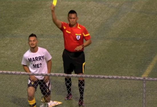 Player booked for marriage proposal in Guam league clash