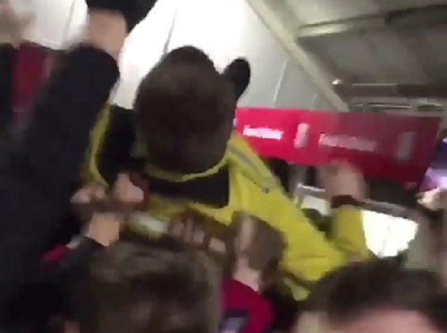 Steward crowd surfing on Wolves fans at Stoke for FA Cup clash