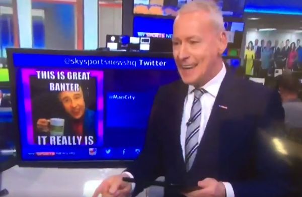 Jim White reports on a Twitter joke between the Manchester City and Manchester United accounts on Sky Sports News