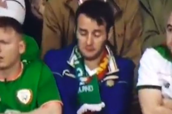 Republic of Ireland fan falling asleep in the crowd at World Cup qualifier against Wales