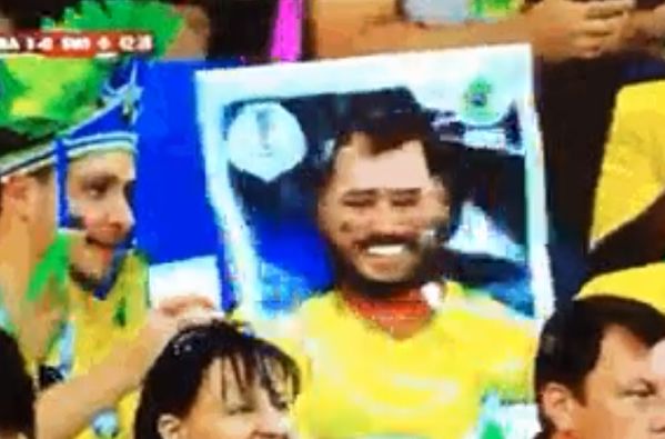 Brazil fan's Panini sticker costume at the World Cup