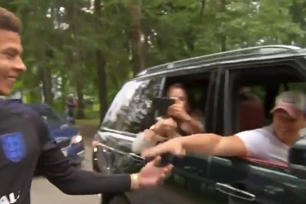Russians in a car play God Save the Queen to Dele Alli during a World Cup interview