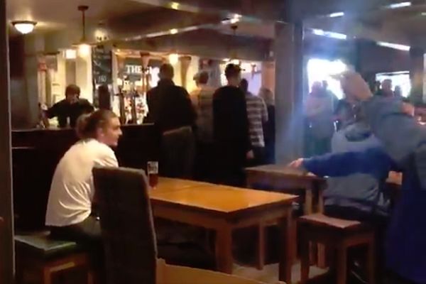 Leeds supporters find a Luke Ayling lookalike in a pub in Sheffield and chant