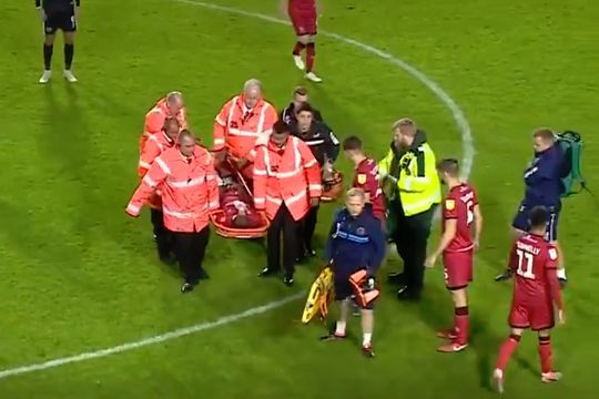 A pass from a drop ball hit Walsall's Isaiah Osbourne in the face before he was stretchered off in their 0-0 draw with Shrewsbury