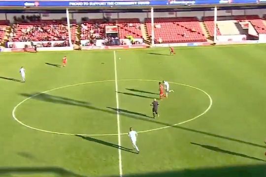 Walsall players run into each other in added time at the end of a 0-1 defeat to Accrington Stanley