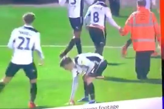 Port Vale’s Luke Hannant drank a beer thrown at him by Stoke City Under-21 fans in an EFL Trophy match