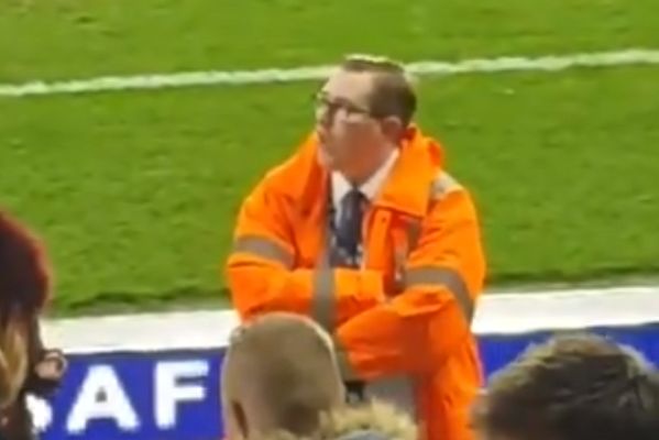West Brom steward mouths the lyrics to "Boom! Shake the Room" before the 3-2 win over Birmingham