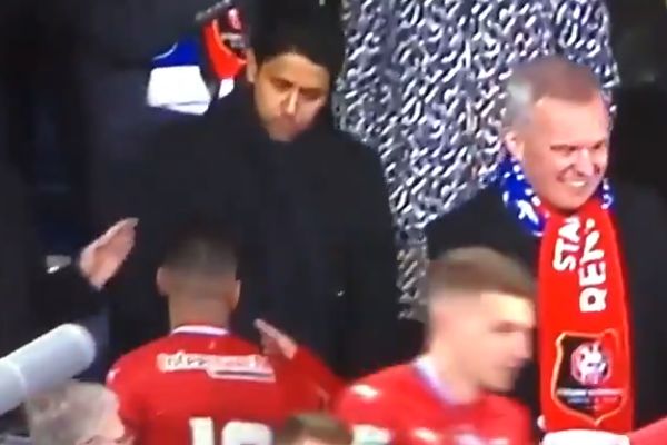 PSG owner Nasser Al-Khelaifi tries to avoid shaking hands with Hatem Ben Arfa after French Cup final defeat to Rennes