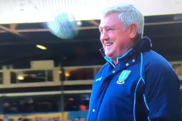 Steve Bruce had a delayed reaction to this ball flying past him during Leeds v Sheffield Wednesday