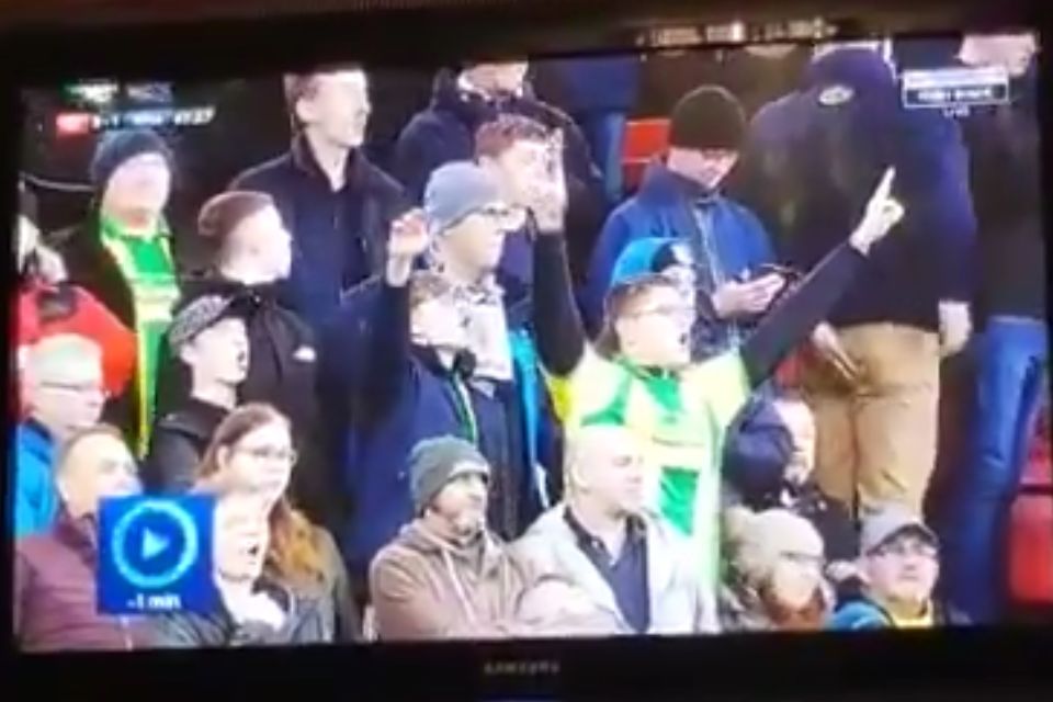 West Brom fan holds a hand over his bottom and seems to run off to the toilet at Bristol City during 3-2 defeat