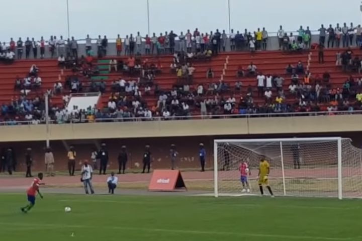 Gambia's Dawda Ngum misses his penalty in the shootout to decide an Africa Cup of Nations qualification tie with Djibouti
