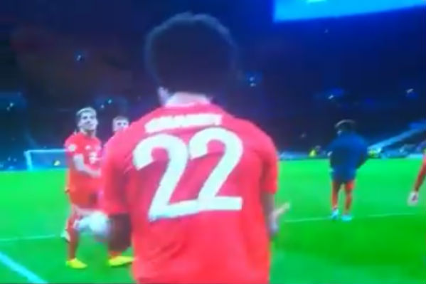 Javi Martínez kicks away Serge Gnabry's match ball after his four goals in Bayern Munich's 7-2 win at Tottenham Hotspur