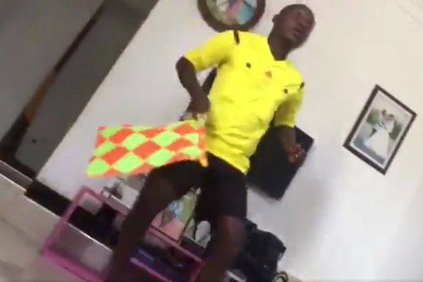 Tanzanian assistant referee Frank Komba practices at home during coronavirus isolation