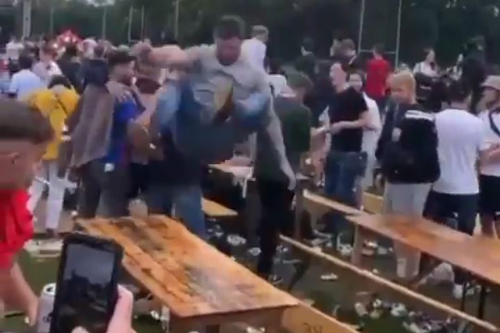 England fan jumps on table at fan park and breaks it ahead of Euro 2020 quarter-final against Ukraine