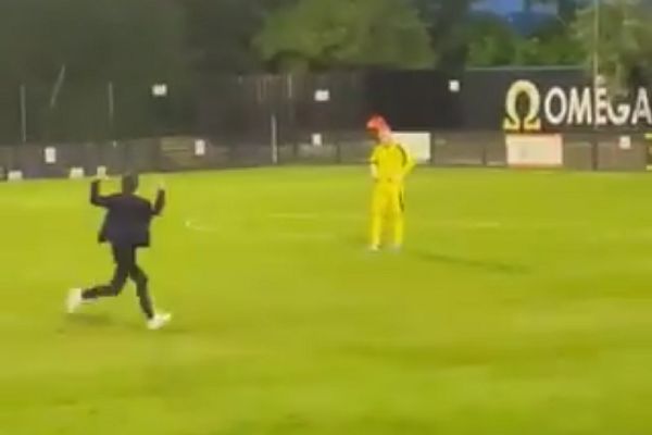 Pitch invader chased by stewards during pre-season friendly at Farsley Celtic